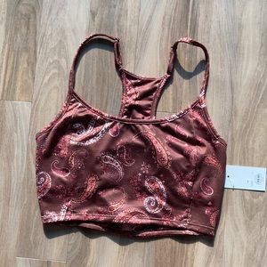 3/$15 SO top sporty scoop neck paisley print top shelf bra & cut out boho casual